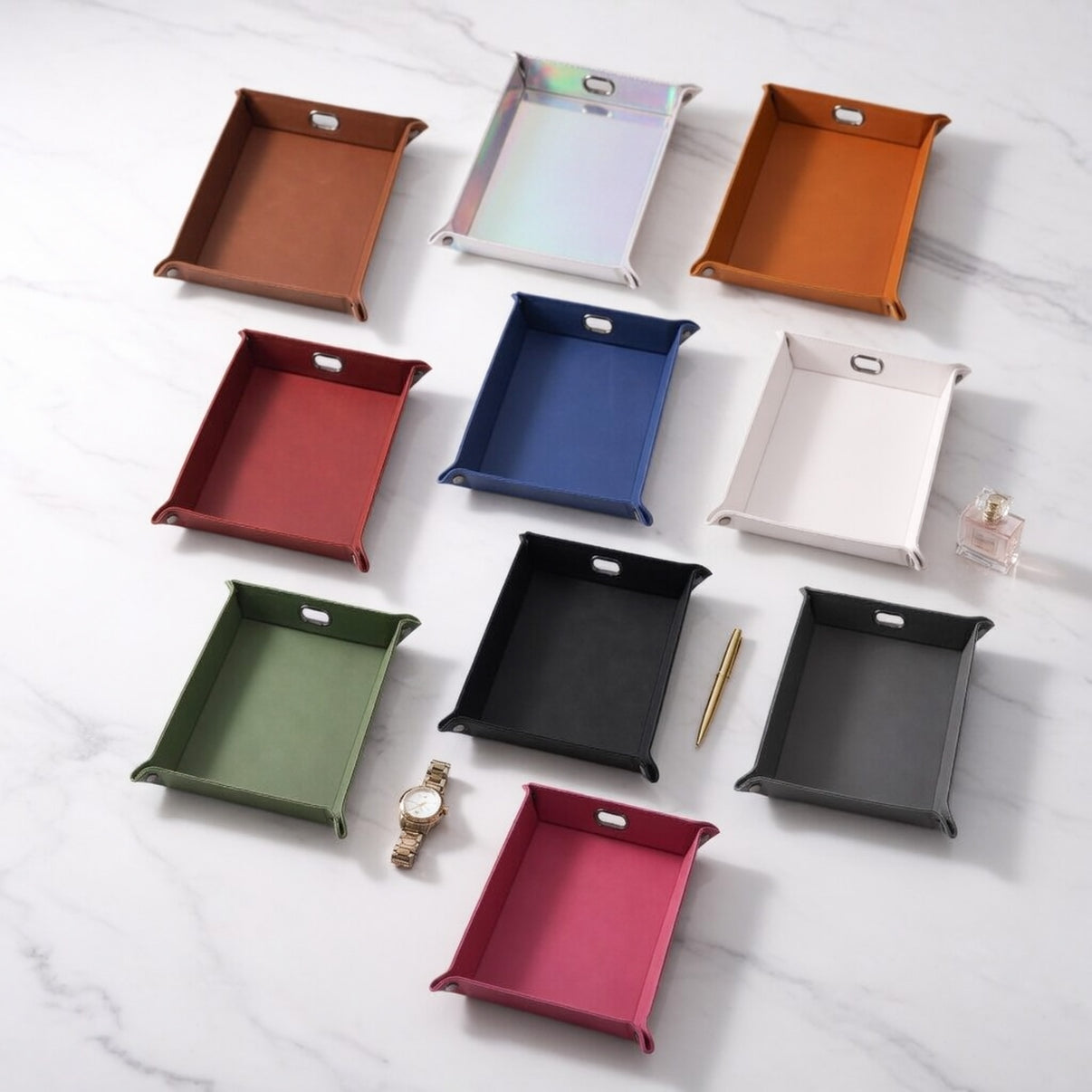 Collection of colorful trays, pick a color and a designe to match. 