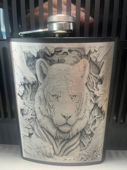 Black Whiskey Flask Tiger